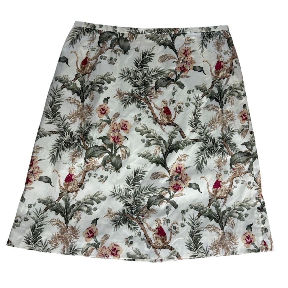 Talbots Novelty Print Monkeys‎ Floral Pattern Zipper Back A Line Skirt Size 12